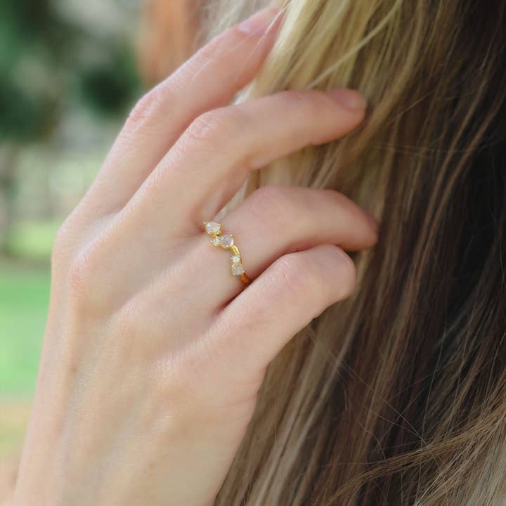 Lupine Lane Co. - Wholesale Multi-Stone Ring - Organic Moonstone and White Sapphire Ring - Gold