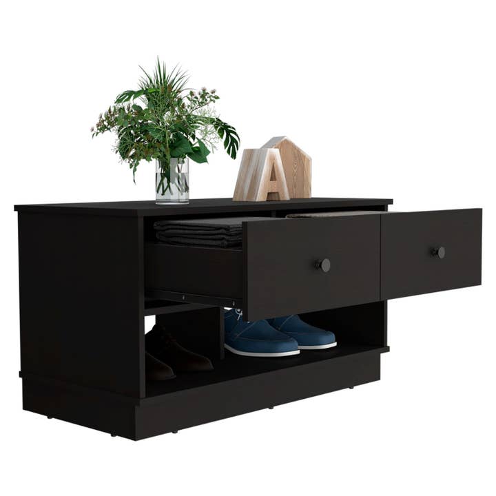 TUHOME FURNITURE - Wholesale Bench - Hamilton Storage Bench, Two Open Shelves, Two Drawers4