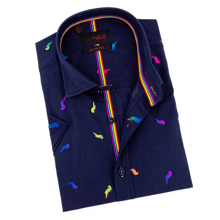 Chemise à manches courtes Parrot Punch Foil - Navy pour la vente par EIGHT X