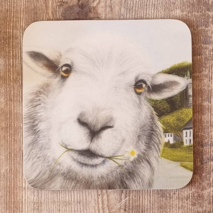 Square Melamine Coaster 'Sheep Selfie' for wholesale by Lucy's Farm