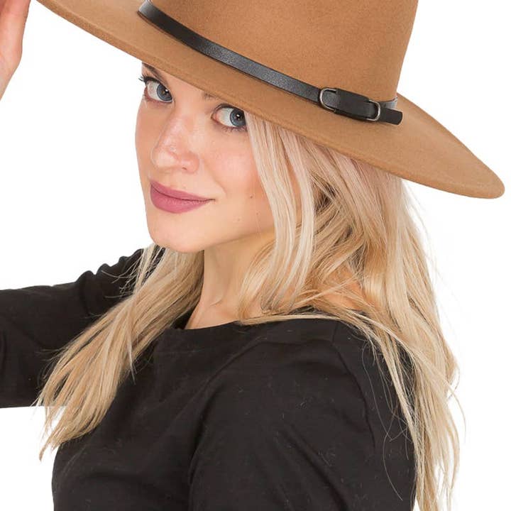 Cap Zone - Wholesale Fedora - Women's - Red Bottom Black Belt Rancher Hat Wide Brim29