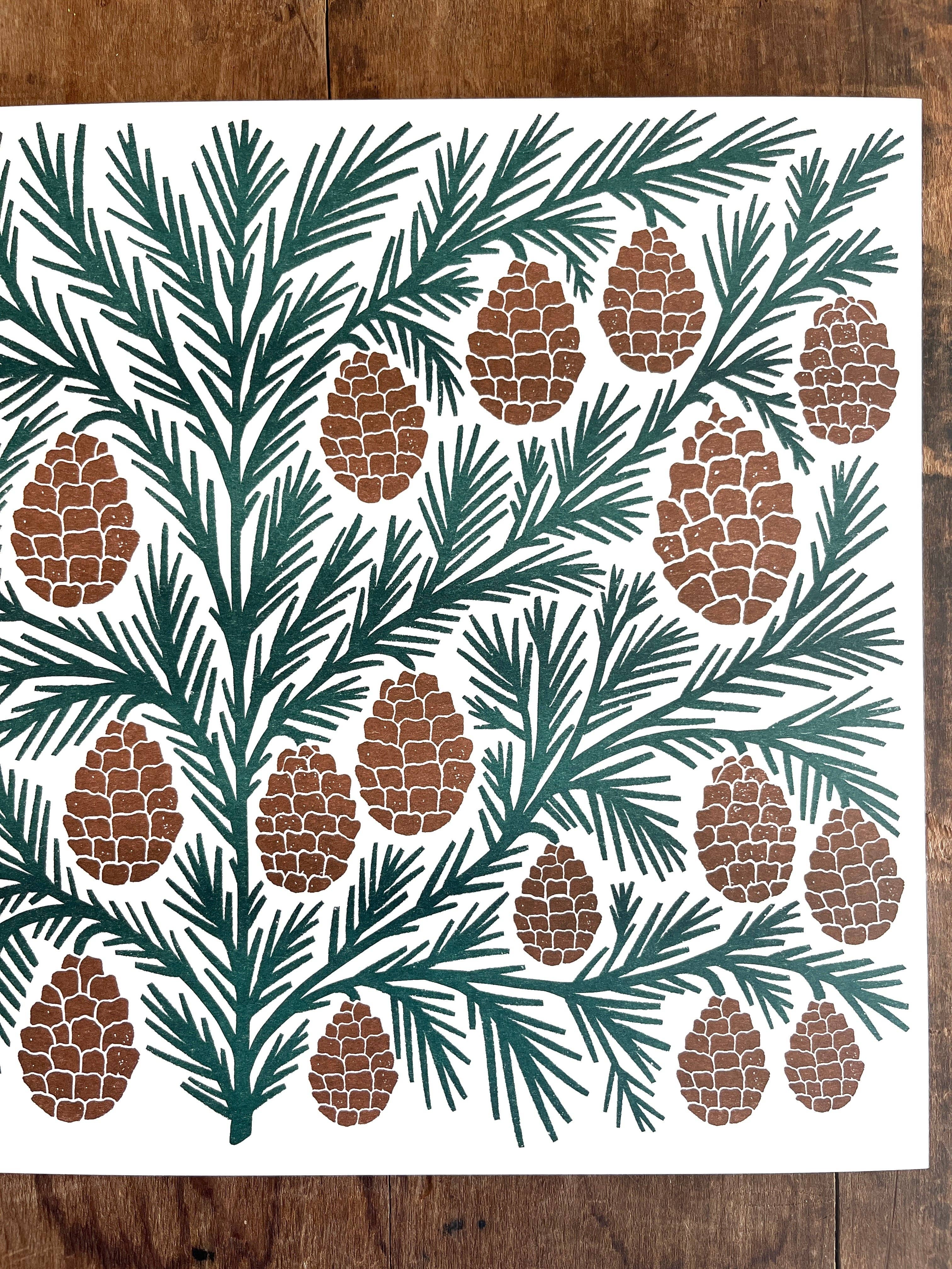 Katharine Watson - Wholesale Art Print - Holiday Garden Series: Pinecone Risograph Print2