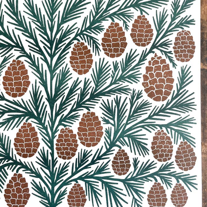 Katharine Watson - Wholesale Art Print - Holiday Garden Series: Pinecone Risograph Print2