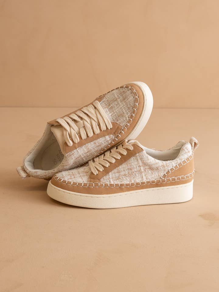 The Janie | Camel Tweed Wrapped Low Tops for wholesale on Faire