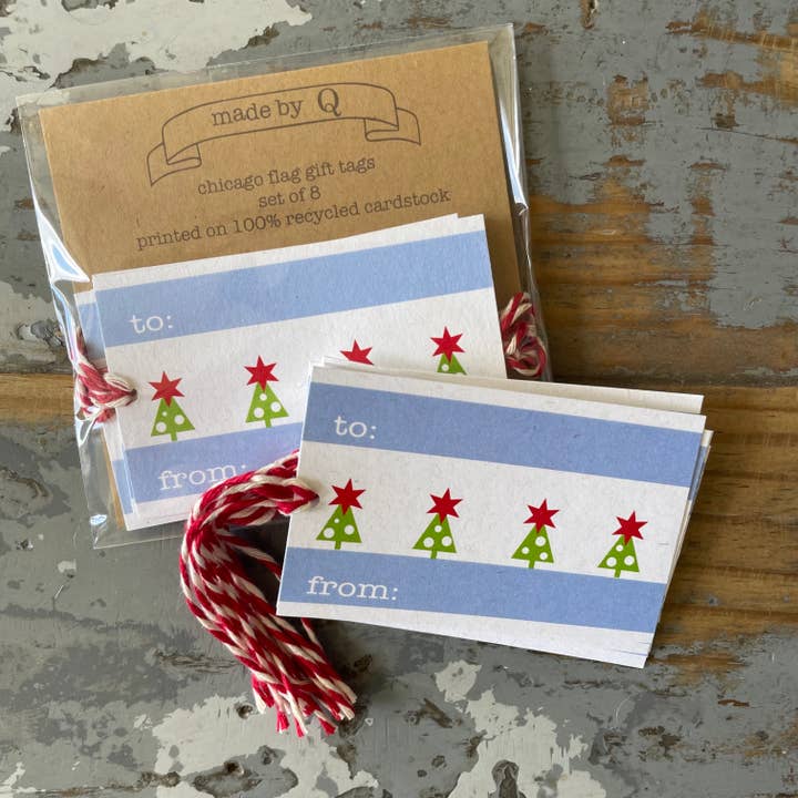 Étiquettes cadeaux de Noël avec drapeau de Chicago pour la vente par made by Q