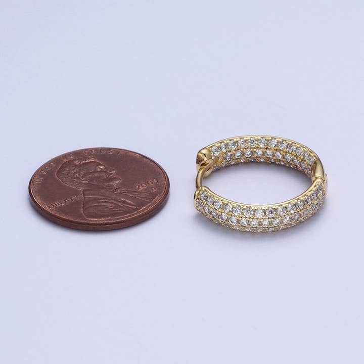 Aim Eternal - Vendita all'ingrosso Orecchini a cerchietto - Orecchini a cerchio con dichiarazione in oro 14K con CZ micro pavé trasparente su entrambi i lati | AD-0633