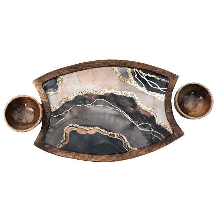 Hartsmede - Wholesale Platter - Crescent Chip & Dip Platter Set with 2 Dip Bowls7