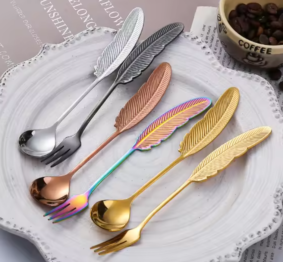 Sostraw & SmartThings - Wholesale Table Spoon (Cutlery) - Feather Spoon - 4 colors - For Tea, Coffee, Dessert6