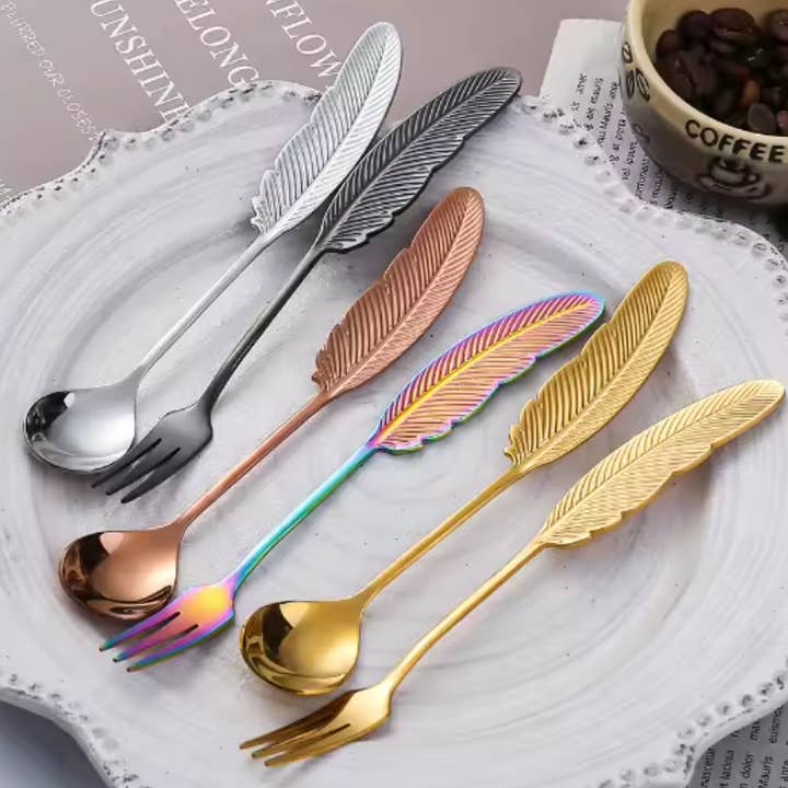 Sostraw & SmartThings - Wholesale Table Spoon (Cutlery) - Feather Spoon - 4 colors - For Tea, Coffee, Dessert6