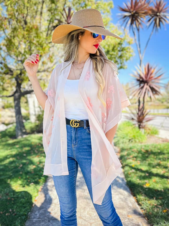 Fard à joues Cardigan kimono à broderies florales Blush Sheer en vente sur Faire2
