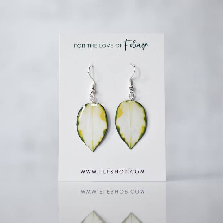 Hoya Carnosa Variegata Plant Earrings | Leaf Earrings for wholesale by For the Love of Foliage