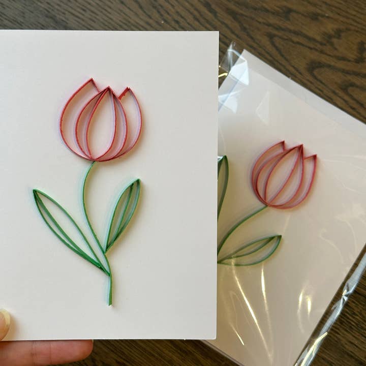 Craftify Mom - Vendita all'ingrosso Biglietti di auguri generici - Biglietto con tulipano trapuntato 3D, auguri floreali in carta fatta a mano