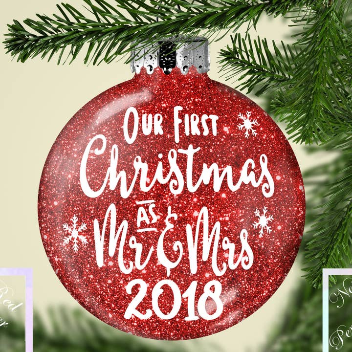 Our First Christmas Ornament Married - Personalized Christmas Ornament - Mr and Mrs - Couple Gift for wholesale by Sparkling Magnolia LLC