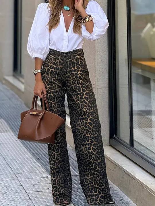 Fashionable temperament leopard print straight casual pants for wholesale by Katinki