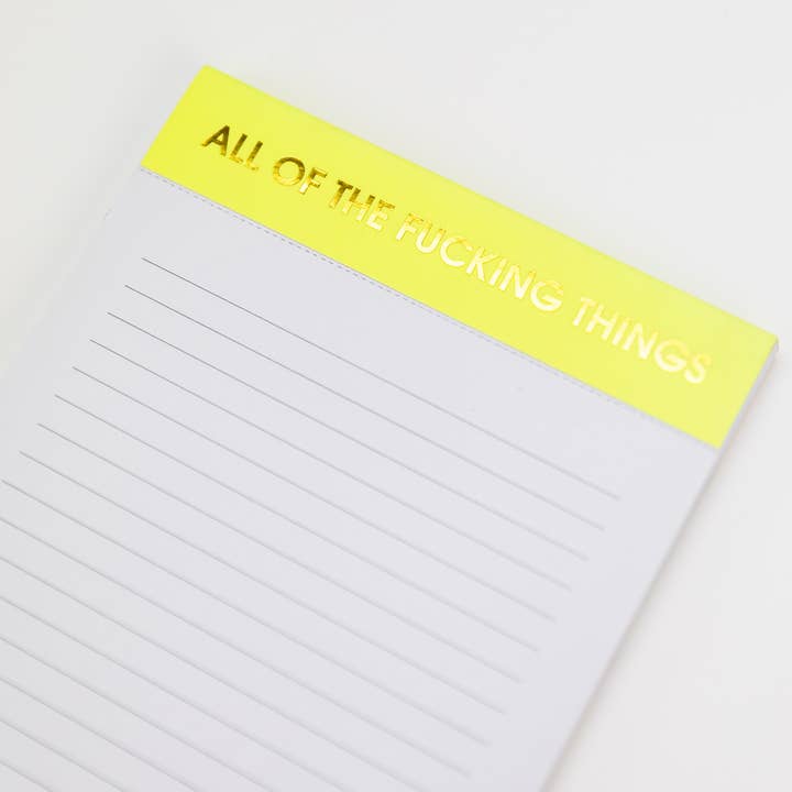 Chez Gagné - Wholesale Notepad - All Of The Fucking Things - Lined Notepad - Perforated Sheets - Bright Yellow