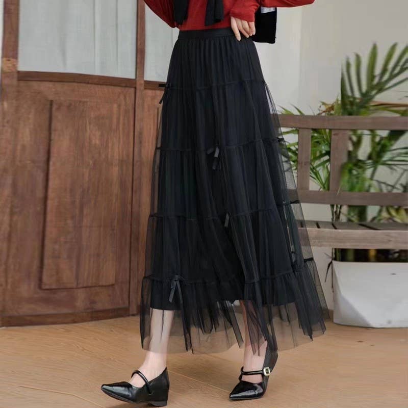 Hope & Sunshine - Wholesale Skirt - Women's - Mesh Bow Tie Midi Skirt2