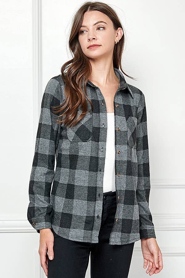Veracci - Wholesale Button Down Shirt - Women's - Stretch button Up Women Plaid Sweater Shirt18