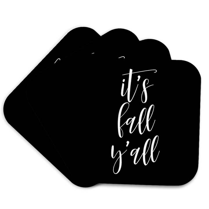 3dRose - Wholesale Coasters - 3dRose, Its fall yall. Fancy cursive white lettering on black background., Coaster7