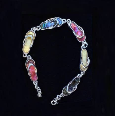 0011 PREMIERE - Wholesale Link & Chain Bracelet - FR2699 Multi-Tone Abalone Flip Flop Link & Chain Bracelet1