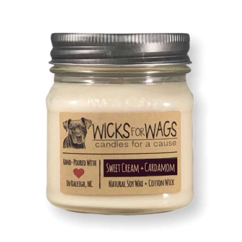 Wicks for Wags – Engroshandel Glaslys – Sød fløde + kardemomme | Efterår + vinter | 8 oz sojalys