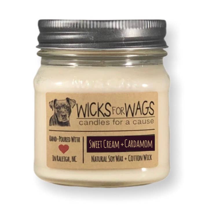 Wicks for Wags – Engroshandel Glaslys – Sød fløde + kardemomme | Efterår + vinter | 8 oz sojalys0
