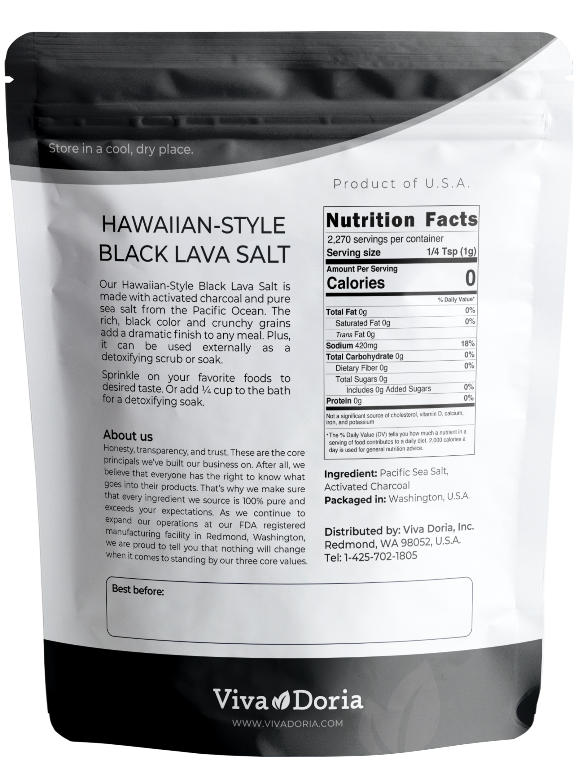 VIVA DORIA INC. - Wholesale Salt - Hawaiian Black Lava Sea Salt, Fine Grain, 5 lb1