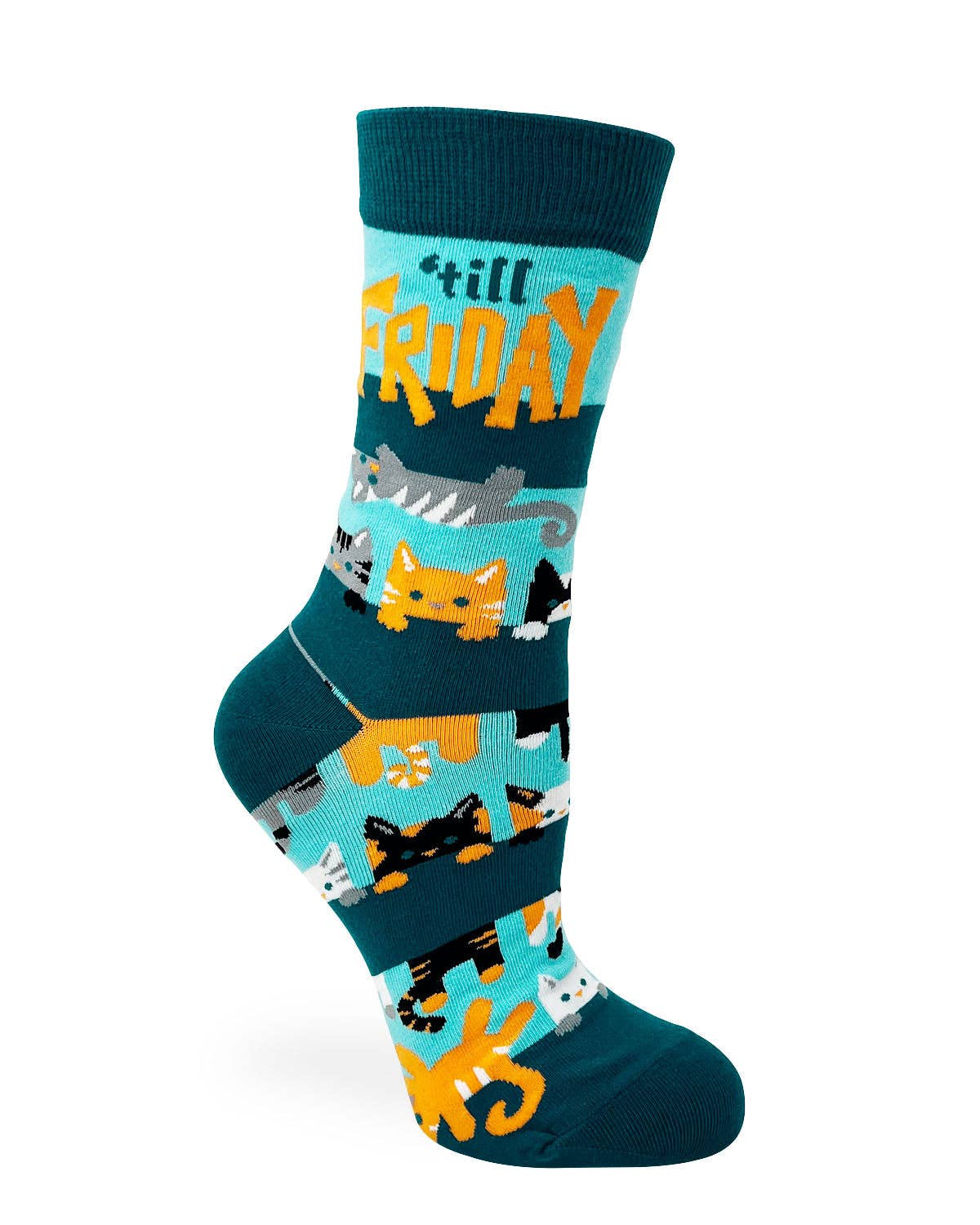 Fabdaz - Wholesale Socks - Women's - Hangin' on 'till Friday Ladies' Crew Socks Featuring Cute Ca2