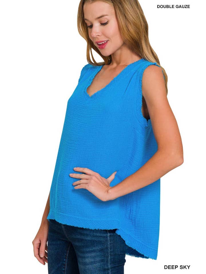 Vanilla Monkey – Engroshandel Tanktop – Kvinder – Tanktop med rå kanter og V-hals i dobbelt gaze11