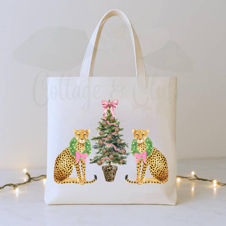 Bolsa de Navidad Preppy Rosa y Verde - Bolsa de Compras Reutilizable - Bolsa de Regalo Personalizada para venta al por mayor de Cottage & Club