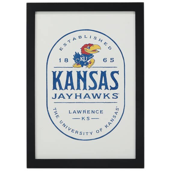 University of Kansas Badge Framed Wood Wall Decor for wholesale by Open Road Brands, LLC