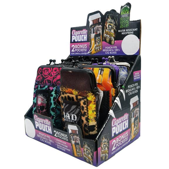 Novelty Brands - Wholesale Retailer Display - Home & Living - Neoprene Cigarette Pouch with Pocket Assortment- 8/Display0