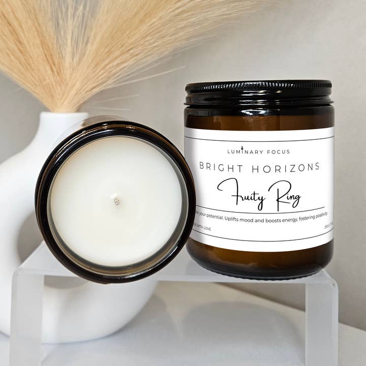 Fruity Bliss Candle – 8oz Amber, Fruity Loops Cereal Scent for wholesale by Luminary Focus