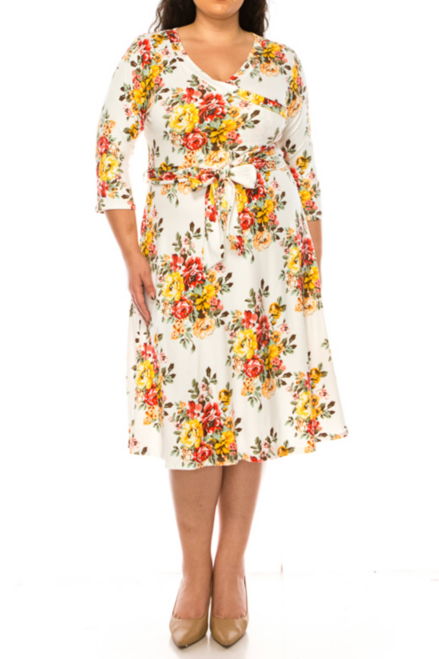 MOA COLLECTION - Vendita all'ingrosso Vestito - Donna - Abito da donna in tessuto sintetico, taglia forte, con profondo scollo a V8