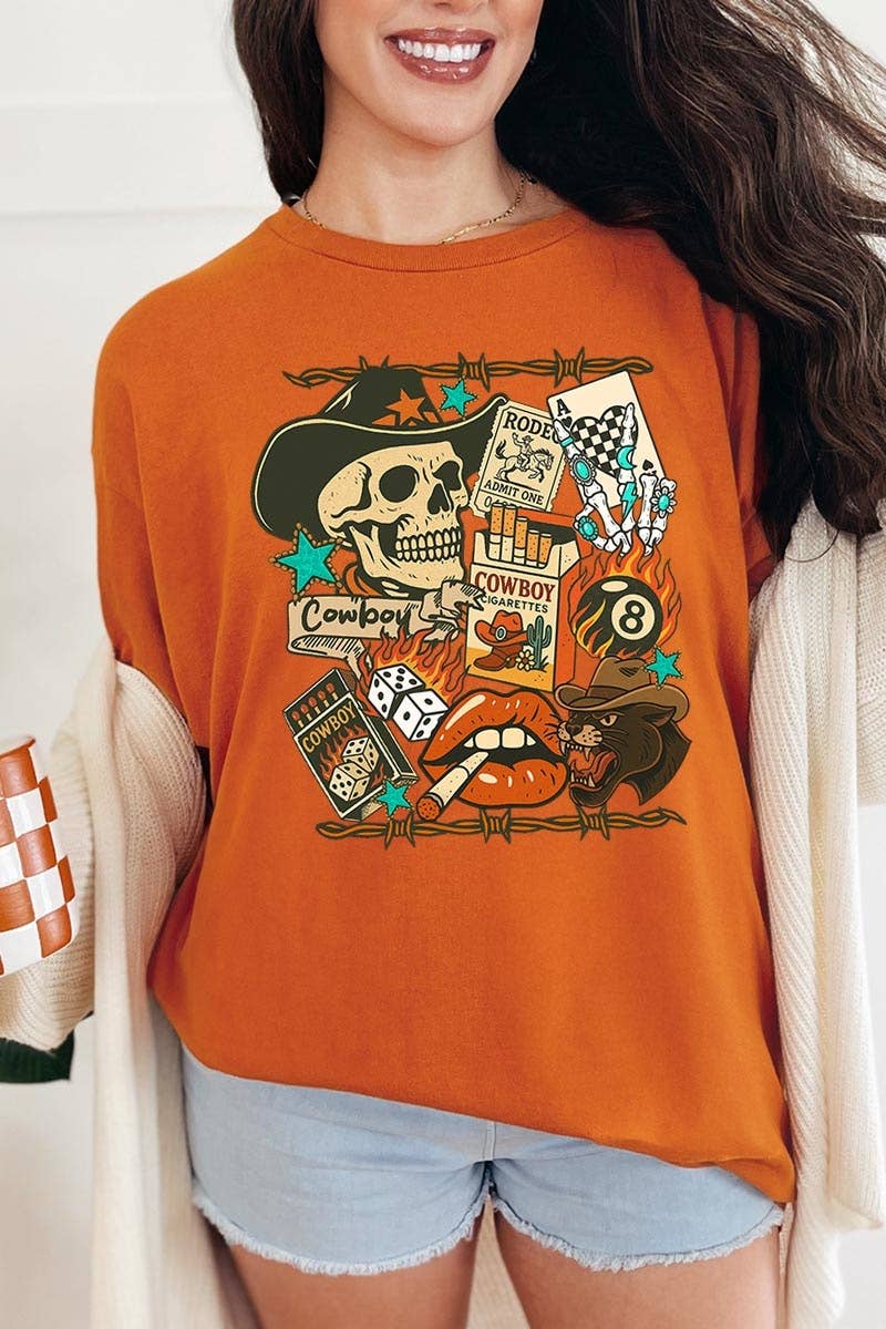 COLORBEAR - Vendita all'ingrosso Maglietta stampata - Donna - Maglietta in Cotone Pesante con Grafica Collage Western Vintage7