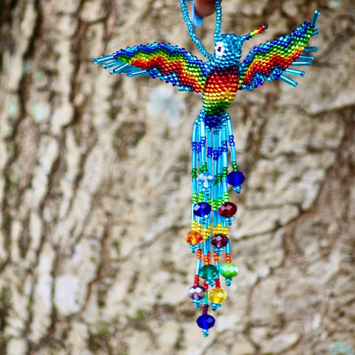 Pichincha - Wholesale Ornament - Beaded Hummingbird Figurine Seed Bead Fringe Dangle Ornament