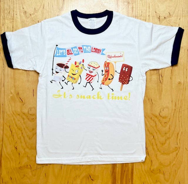 Astro Bettie - Wholesale Screen Printed T-Shirt - Women's - Let's All Go To The Drive-In - Navy Ringer3