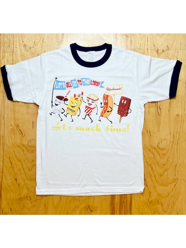 Astro Bettie - Wholesale Screen Printed T-Shirt - Women's - Let's All Go To The Drive-In - Navy Ringer3