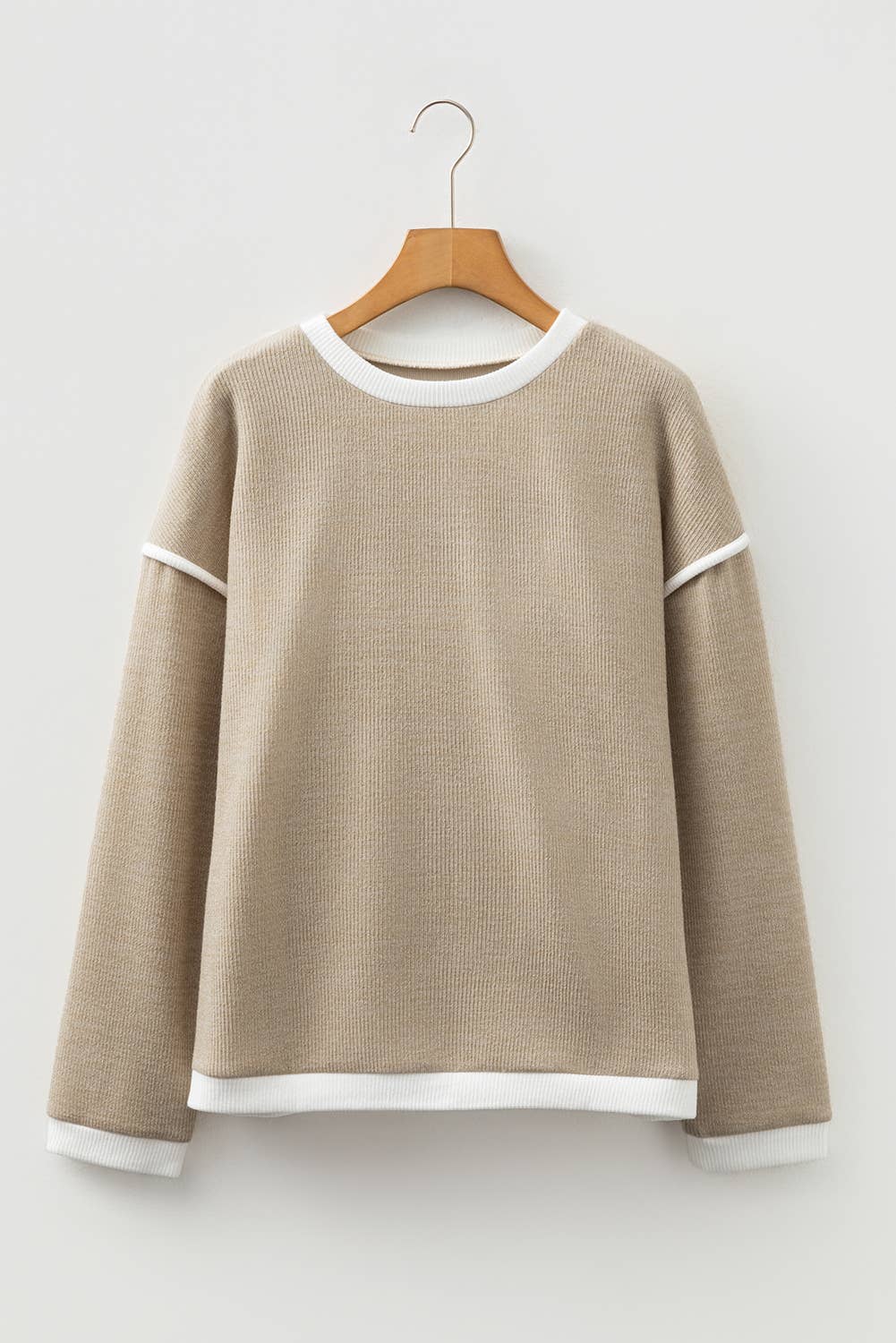 66DISCO - Wholesale Knit Top - Women's - 66Contrast Trim Knitted Drop Shoulder Plus Size Top (S-XL)4