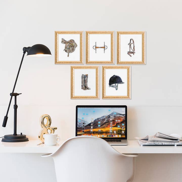 The Gift Horses - Vendita all'ingrosso Set per galleria a parete - Set di 5 stampe artistiche senza cornice - Attrezzatura da equitazione inglese - Stampe ad acquerello