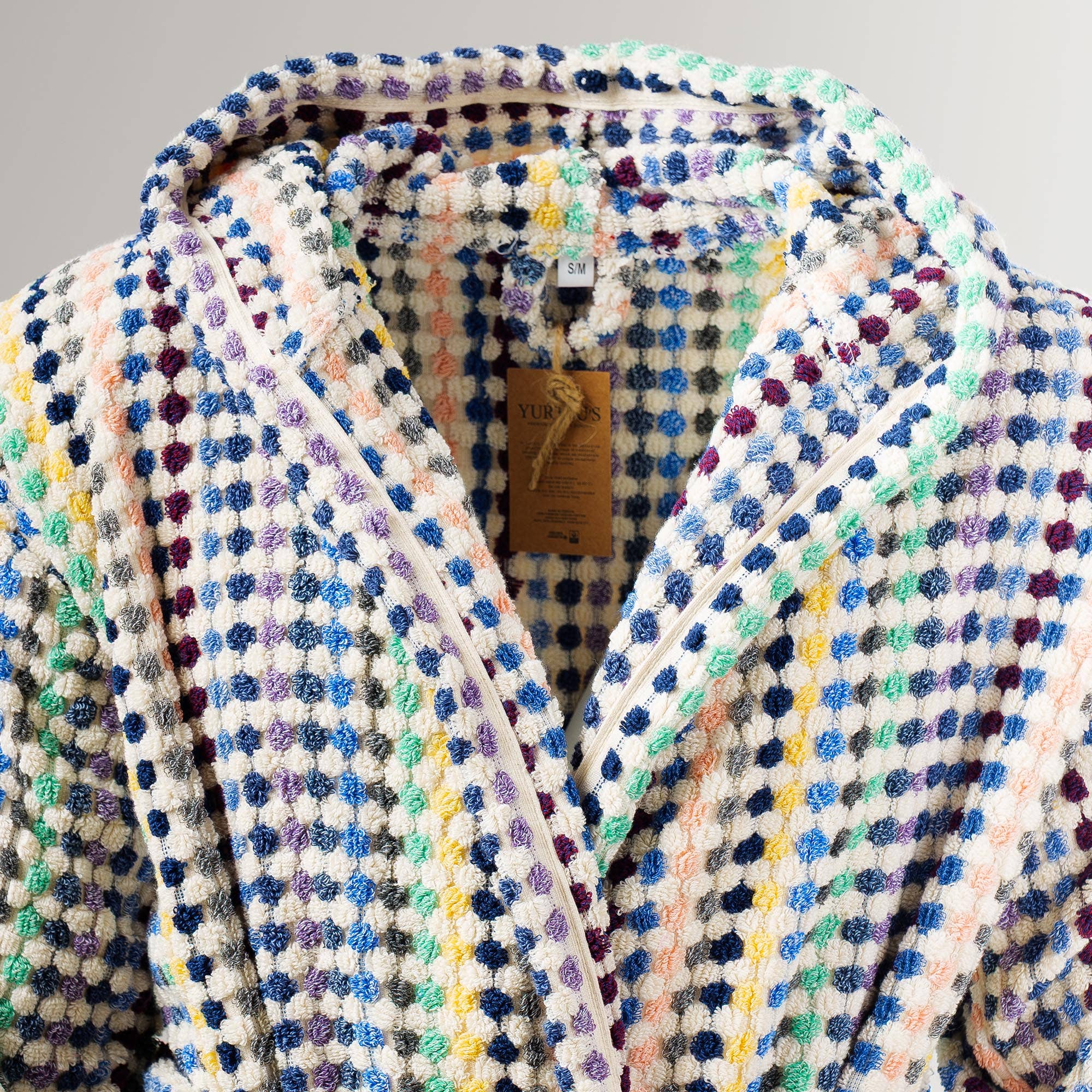 YURTLUS - Venta al por mayor Bata - Unisex - Bata de burbujas tejida a mano, albornoz con pompones en telar manual 100% algodón 66