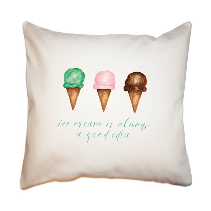 almohada cuadrada con texto verde Good Idea para helado para venta al por mayor de Tina Labadini Designs