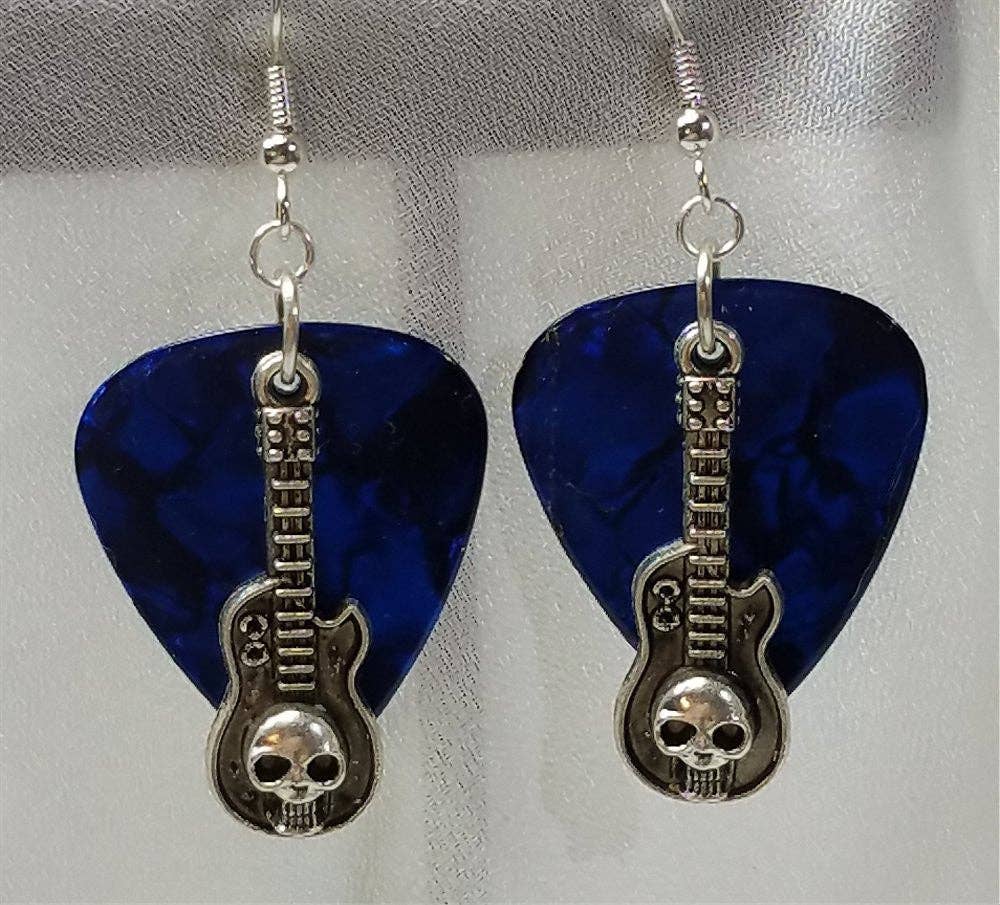 Simply Raevyn - Wholesale Dangle Earrings - Guitar with Skull Charms Guitar Pick Earrings13