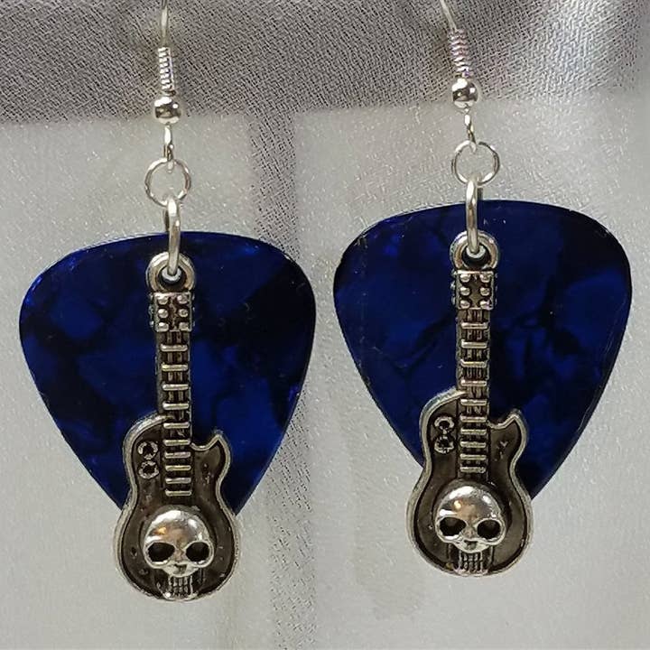 Simply Raevyn - Wholesale Dangle Earrings - Guitar with Skull Charms Guitar Pick Earrings13