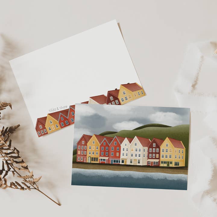 Tilda&Theo - Wholesale Birthday Card - Postcard Norway Houses in Bergen Map Travel Fjords3