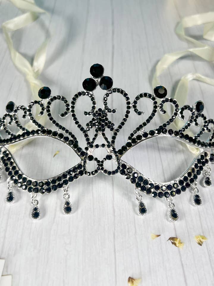 Black Diamond Masquerade Mask, Teardrop Silver Party Mask for wholesale by Happy Dream Gifts