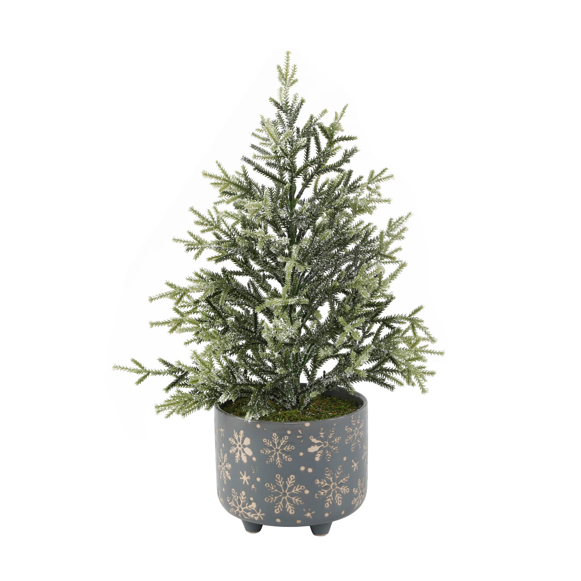 Flora Bunda Inc – Árvore de Natal artificial por atacado – Árvore de Natal fosco de 18,5 “H em 6" GY Flocos de neve com pés de cerâmica1