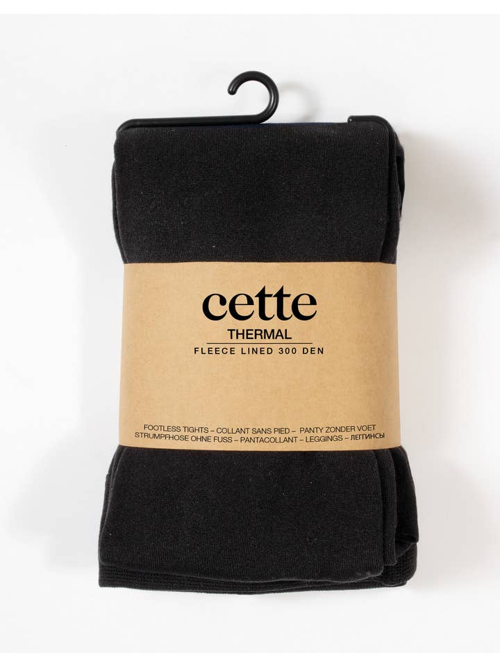 Black Thermal Footless Tights 300 den, Fleece inner, Opaque Tights for wholesale on Faire