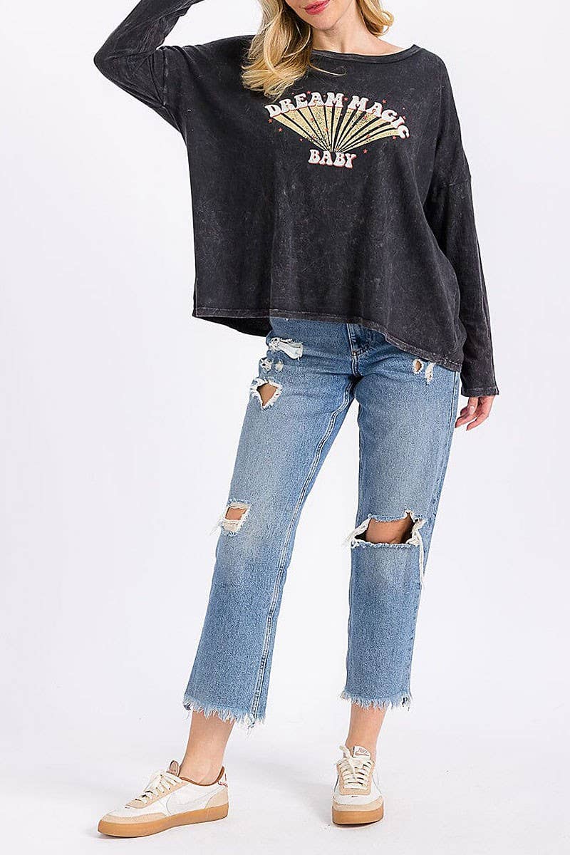 ROUSSEAU - Wholesale Screen Printed T-Shirt - Women's - MINERAL WASHED GRAPHIC PRINT  LOOSE FIT TOP2