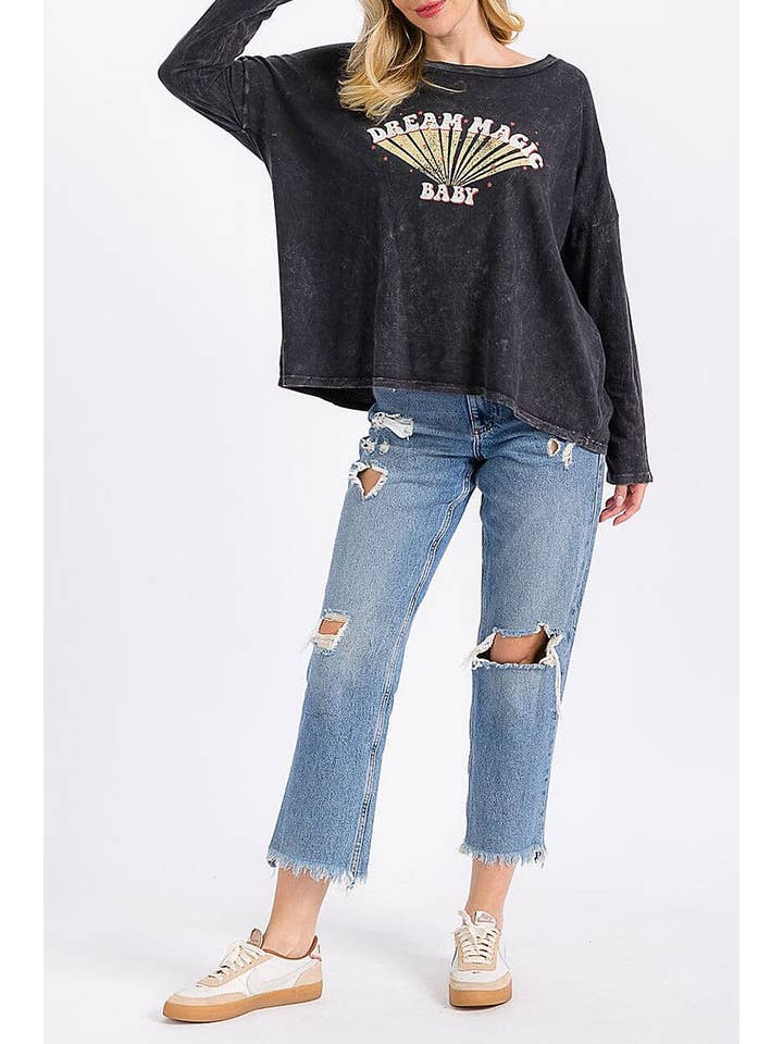 ROUSSEAU - Wholesale Screen Printed T-Shirt - Women's - MINERAL WASHED GRAPHIC PRINT LOOSE FIT TOP2