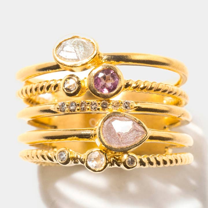 Roseus Gold Vermeil Ring Stack for wholesale by Shana Gulati Jewelry